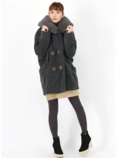 メルシーボークー ダブルボタン ボリュームフードジャケットM　グレー