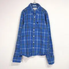 アバクロンビーアンドフィッチ【S】チェック柄 長袖ボタンダウンシャツ 刺繍ロゴ