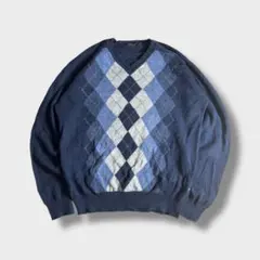 NAUTICAノーティカ　アーガイル柄 メンズ　ニット Vネック　Y2K