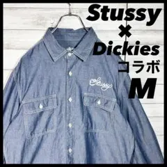 Stussy×Dickies デニムシャツ コラボ ロゴ刺繍 M ブルー