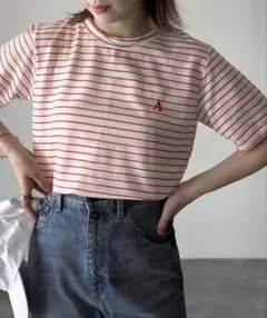 Riberry リベリー ワンポイントロゴ刺繍半袖ボーダーT tシャツのサムネイル