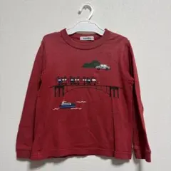 familiar✨ファミリア　電車　長袖　ロンT 120 赤チェック　おはなし