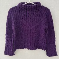 Mサイズ/ボア風パープル/紫色リブ編み長袖/ニット/セーター