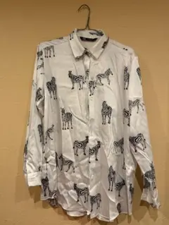 ZARA シマウマ柄 総柄シャツ ホワイト M アニマルプリント 個性派