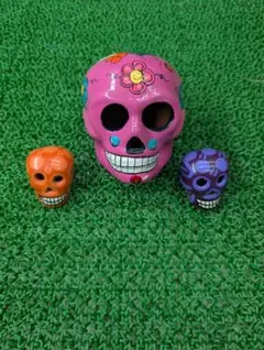 スカル 置物 3点セット カラフル 工芸品