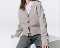 GU スポンジニットVネックカーディガングレー Mサイズ