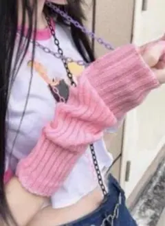 ピンク リブ編み アームカバー ♡y2k♡ ライブ 夏