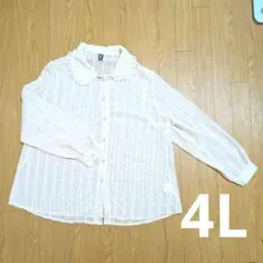 4L フリル襟 パール調ボタン 長袖ブラウス