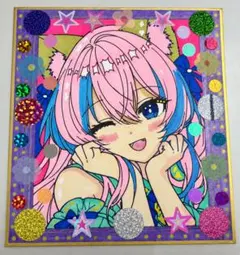 オリジナルイラスト 猫耳ギャル女の子♡イラスト　1点もの 原画 ミニ色紙