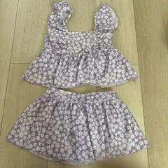 紫色花柄 ベビー水着 サイズ110