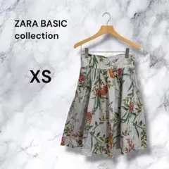 ザラベーシック ストライプ×花柄（ボタニカル柄）フレアスカート ブルー XSのサムネイル