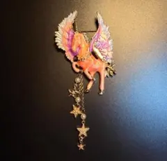 イタリアで購入　ユニコーン ブローチ ピンクグラデ 星パール 揺れる 新品