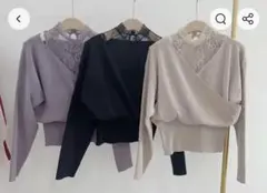 オフショルダー レースニット トップス　ブラック