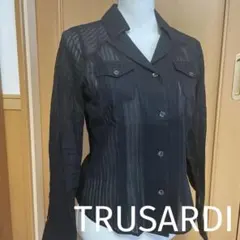 TRUSARDI ブラック ストライプ柄 長袖シャツ 40号のサムネイル