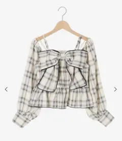 リボン付きオフショル長袖ブラウス