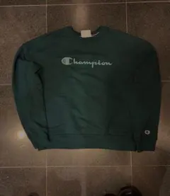Champion クルーネックスウェットグリーン × ホワイト センターロゴ
