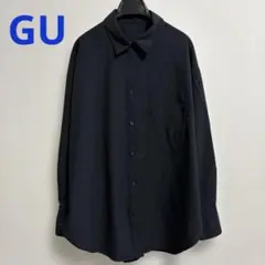 GU 長袖ロングシャツ BLACK Ｌサイズ ポケット付き