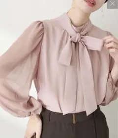 natural couture 異素材使いお上品ボウタイブラウス