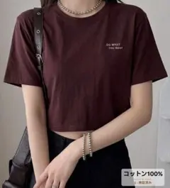 半袖 Tシャツ ボルドー クロップド丈