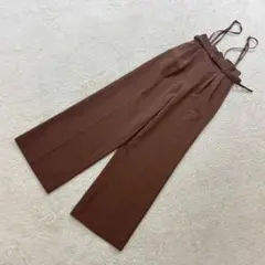 イング【F】茶系 サス付ハイウエストセンタープレス パンツ ストレッチ 厚手