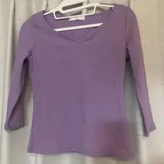 CECIL Mc BEEパープルリブ編みVネックTシャツ M