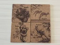 コルク製コースター 4枚セット 野生動物