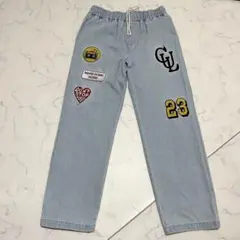 【SPINNS/スピンズ】デニムイージーパンツ ワッペン付 ウエストゴム 紐