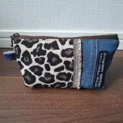 デニムリメイクポーチ☆マルチポーチ☆シガレットポーチ☆レオパード