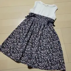 アプレレクール　ワッフル 花柄 ドッキングワンピース 110