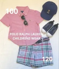 男の子 綿100 Polo ラルフローレン半袖シャツ100＆チェックパンツ120