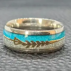 ヴィンテージ隕石とターコイズ ステンレススチールリング 約20号　春　新生活