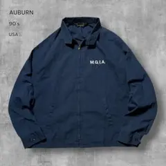 3480古着USA製90s AUBURNハリントンジャケット短丈刺繍ロゴ濃紺XL