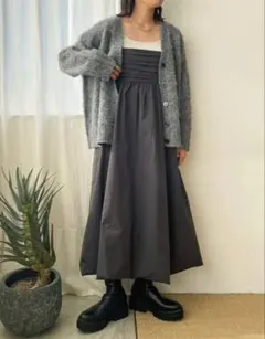 【美品】LOWRYS FARM バルーンキャミワンピース　グレー