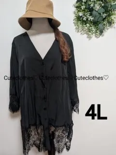 4L♡新品大きいサイズ♡お洒落な♡レース仕立てシャツチュニック