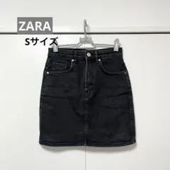ZARA タイトスカート ミニ丈スカート Sサイズ デニム風 黒 無地 綿
