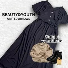 【美品】BEAUTY&YOUTH ロングワンピース ウエスゴム カットソー Ｆ