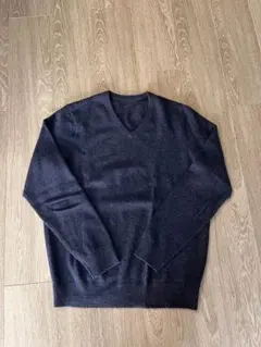 UNIQLOメンズ カシミヤ 100% Vネックセーター L ネイビー