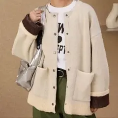 配色ニットカーディガン アイボリー ブラウン バイカラー レディース　新品未使用