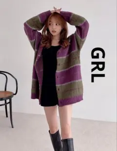 【GRL】ランダムボーダーモヘアタッチニットカーディガンFREE