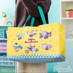 【イエロー】ちいかわ×サンリオキャラクターズ 　レジかごバッグ　エコバッグ