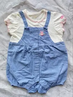 ミキハウス　ウサギ刺繍デニムロンパース　70センチ
