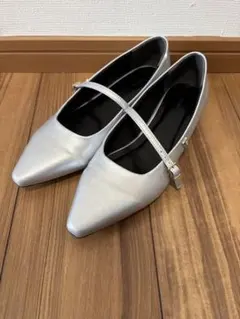 シルバー ポインテッドトゥ フラットシューズ　【24.5】