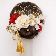 和風髪飾り 赤・白・金