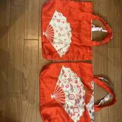 扇子柄オレンジ和装用バッグ2点セット