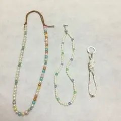 カラフルビーズとパールのネックレス3点セット