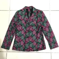 80s 花柄 総柄 ジャガード 刺繍 テーラードジャケット ヴィンテージ フリー