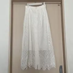 【処分価格】ナノユニバース×刺繍入りホワイトロングスカート×38サイズ