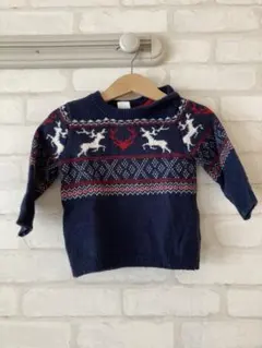 H&M トナカイ柄　クリスマス　ニット　ノルディック柄　ネイビー