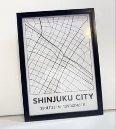【A4黒フレーム付き】 東京　新宿　地図　アート　ポスター