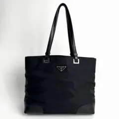 0761 PRADA プラダ ナイロン ハンドバッグ 三角プレート ブラック 黒 